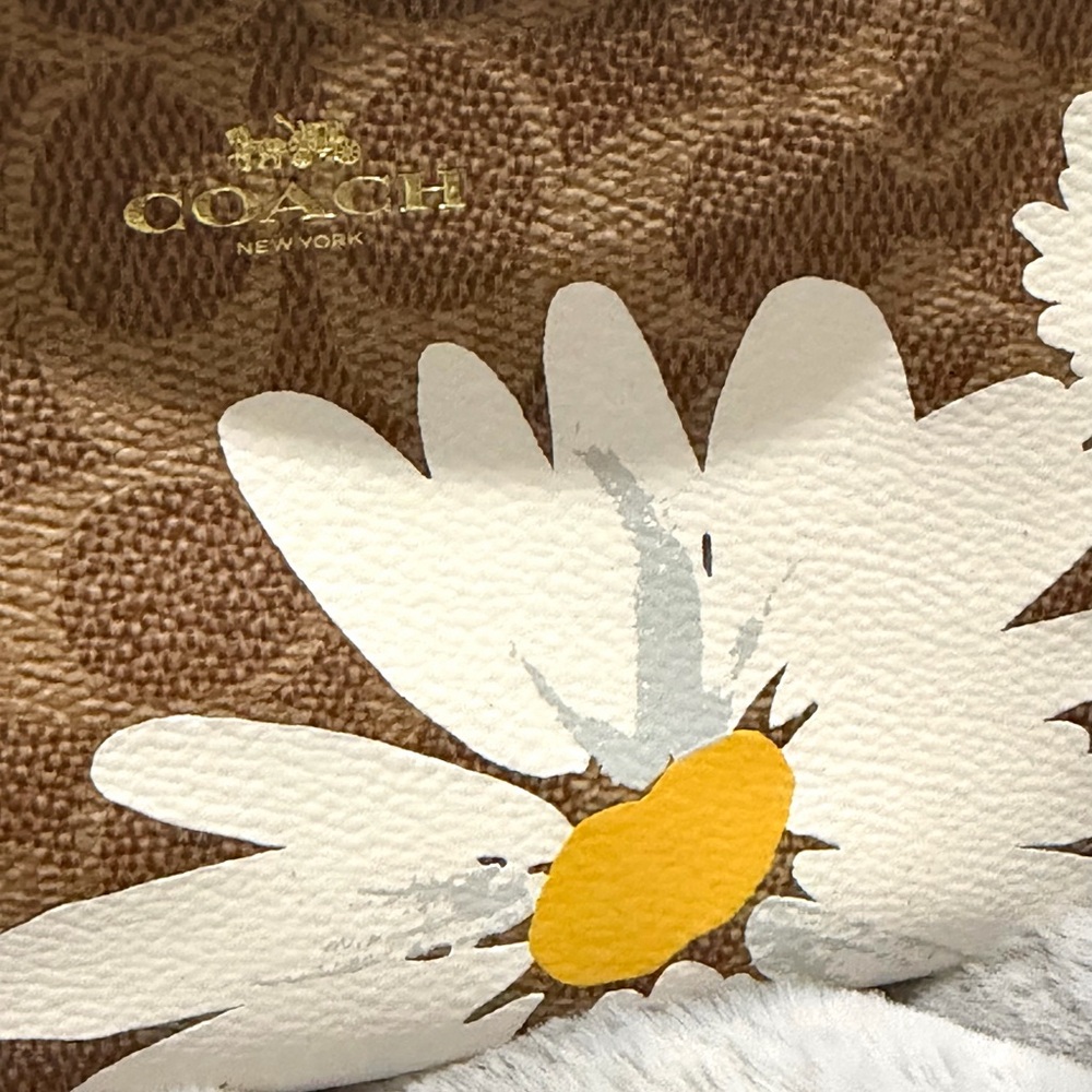 Coach Tan Floral Wristlet with Black Strap - Picture 3 of 6